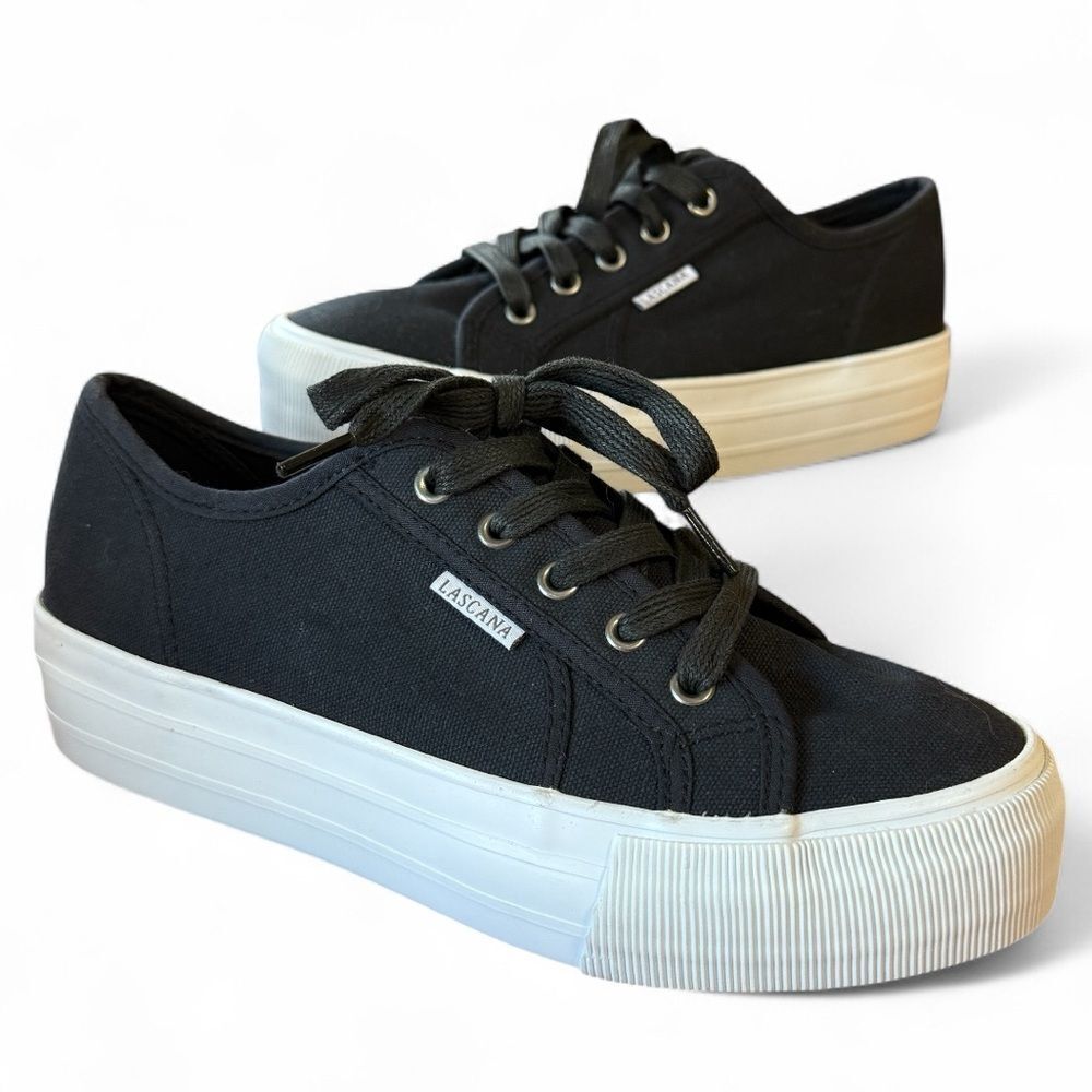 NWOB Lascana Platform Sneakers Black Lace Up Size 9
